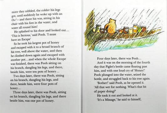 Piglet is entirely Surrounded by water